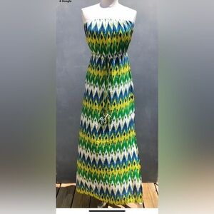 Vince Camuto strapless bodice multi-color chevron print maxi dress size small